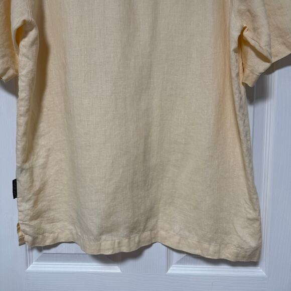 Metafuori Men's 100%Linen Light Yellow Embroidered Button Down Shirt Size Large - Picture 14 of 14